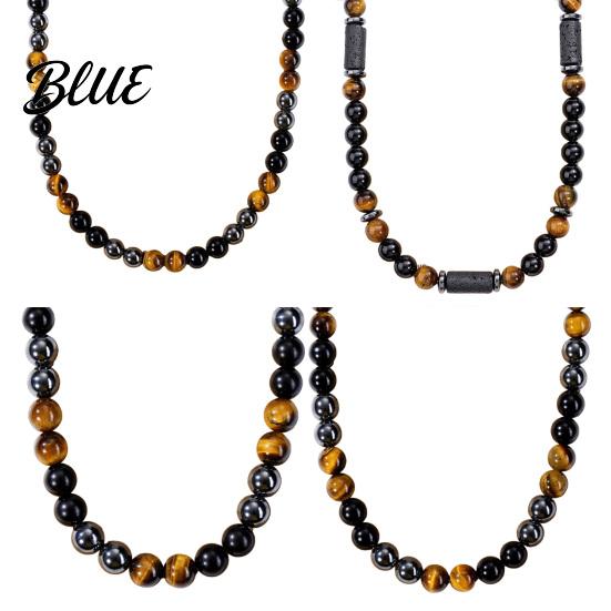 Collana di Perle Occhio di Tigre Perle di Pietra per Uomo Ossidiana Gialla