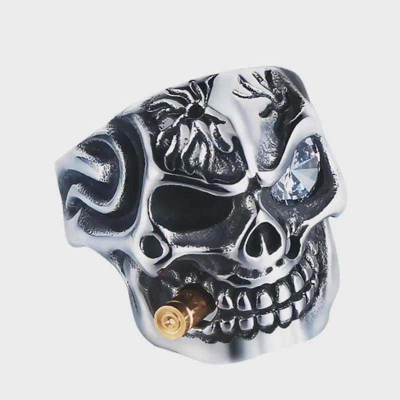 Men's Retro Diamond Skull Ring with Dragon Pipe - Halloween Jewelry