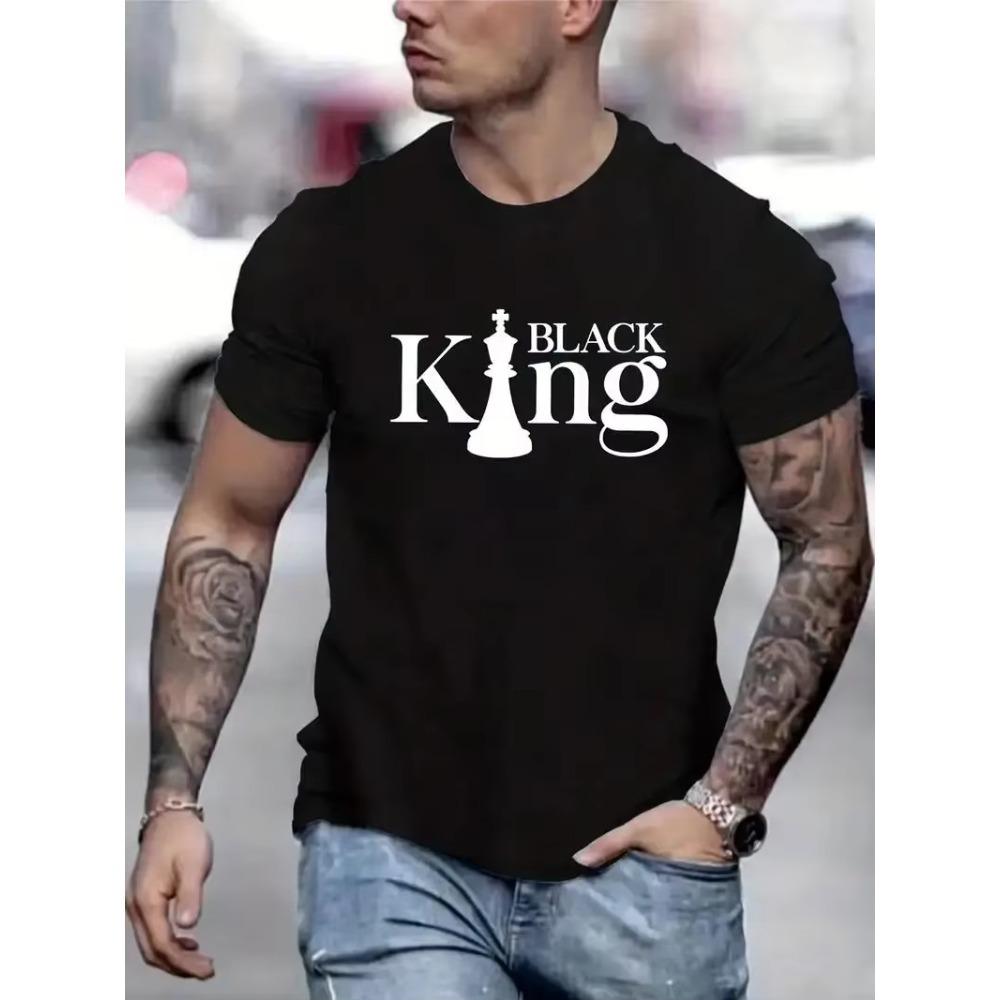 Black king letter graphic printing men's creative top casual short-sleeved round neck cottonT-shirt summer outdoor men's T-shirt