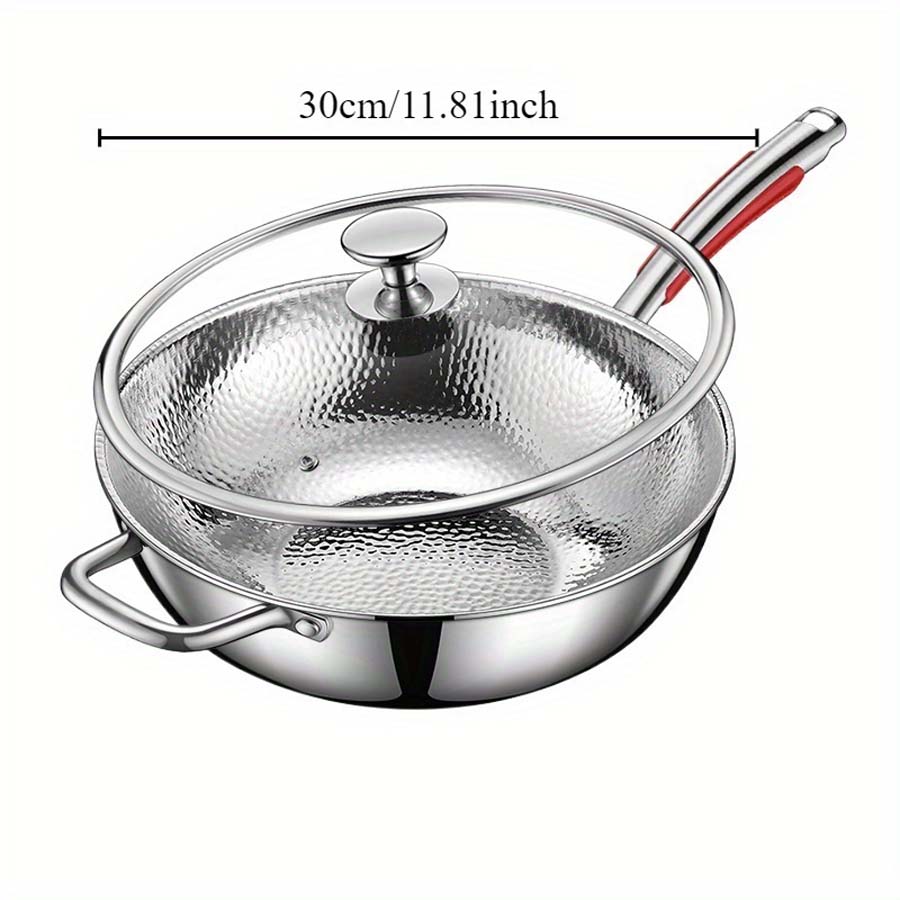304 Three-layer Steel Stir Fry Pan, Hammer Patterned Stir Fry Pan, Round Bottom Pan, Induction Cooker, Gas Stove Special