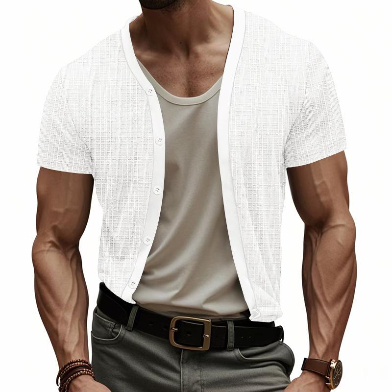 

Summer Men s T-shirt Casual Breathable Button Up Cardigan Short Sleeve T-shirt for Men XXL білий