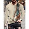 Spring and Autumn Round Neck Guitar Graphic 3D Printed Top Fashionable Casual Long Sleeved Men's T-shirts