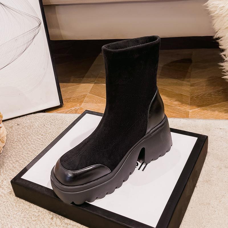 

Замшевые сапоги Женские сапоги выше колена Эластичные тонкие сапоги Сапоги на высокой платформе с круглым носком Увеличенные рыцарские сапоги Женские теплые 40