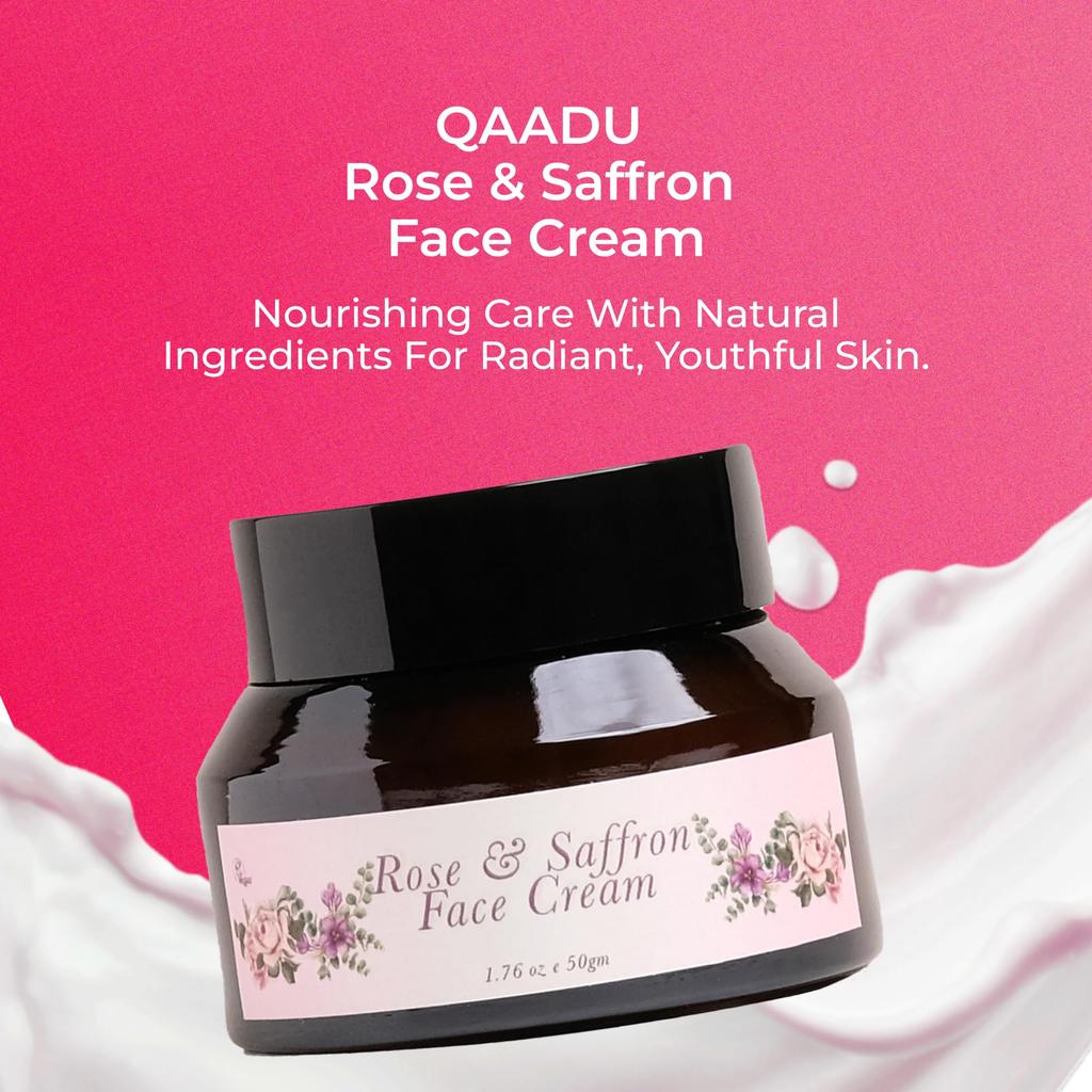 QAADU Rose & Saffron Face Cream | Anti-Aging Moisturizing Cream | Non-Greasy & Lightweight | Glowing Skin & Tan Removal | Natural Ingredients | Fac