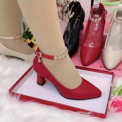  Sapatos Femininas Women Classic Red Comfort Spring & Summer Buckle Strap High Heel Shoes Student School Shoes Ab577