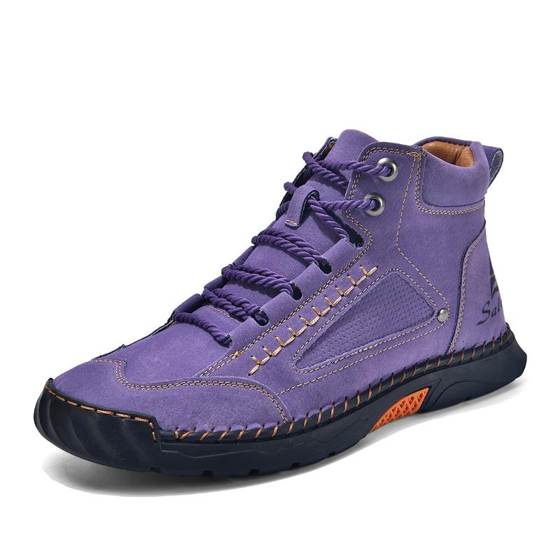 Plus-size Leather Boots, Men's Fashionable Ankle Boots, Flat Lace-up Casual Shoes