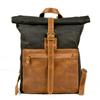 Men's Retro Waxed Leather & Canvas Minimalist Backpack In Black Coffee