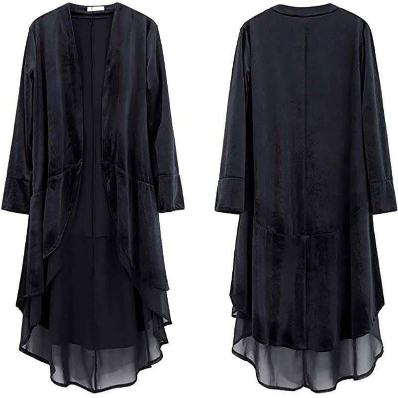 

Export Christmas Women s Front Cardigan Velvet Cardigan Outwear Chiffon Hem Lace Cardigan. Suede Cape Black L