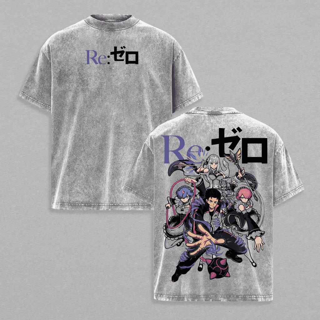 Japanese Anime T-shirt For Men's Clothing Anime Printed Washed Oversized T Shirt Summer Short Sleeve Tops
