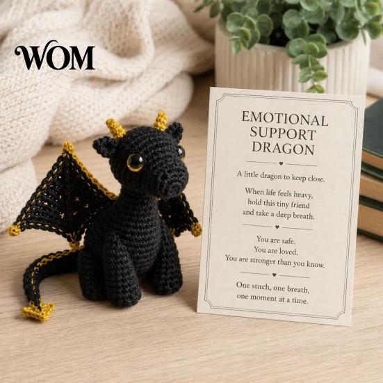 Handmade Dragon Decor Crochet Doll with Card, Emotional Support Decor, Desk Mini Knitting Ornament, Inspirational Gifts for Family Friends Toy