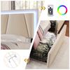 Upholstered Bed with LED Lighting and 2 Drawers, Height-Adjustable Headboard, Single Bed 90x200cm, Wooden Slatted Frame, Beige (With Mattress)
