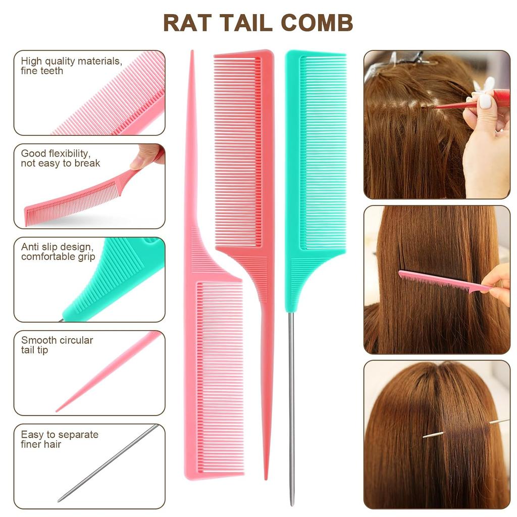 NICEMOVIC Comb for Women Wide Tooth Hair Combs & Rat Tail Comb Topsy Tail Hair Tool 10 PCS Hairs Combs Set Shaping Tool Suitable for Curling,