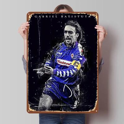 Gabriel Batistuta Giocatore di Calcio Poster Metallico Decorazione Interni Vintage Lattine Metalliche Personalizzate per Decorazione Murale