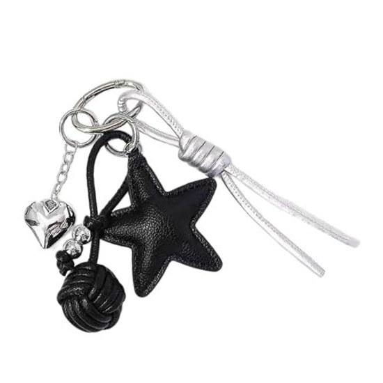Leather star heart keychain bag charm sweet edgy style backpack wallet cool