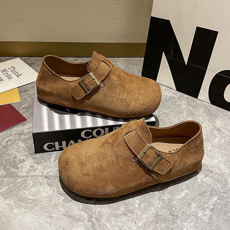 Retro Matte Borken Shoes Women's 2025 Autumn New Flat-bottomed Buckle Casual Inner Height Increase One-pedal Loafers Women