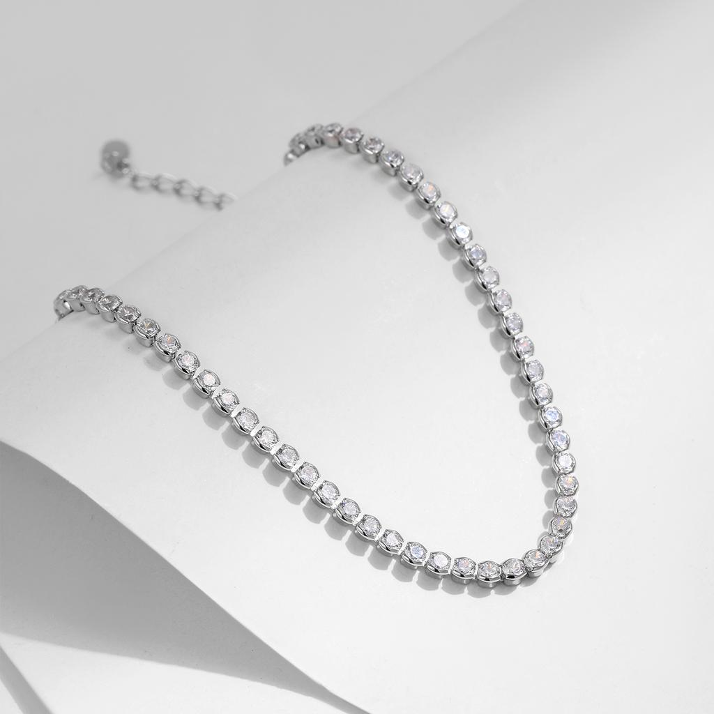 Bracciale Tennis Scintillante in Argento Sterling 925 con Zirconia Cubica Rotonda Placcato Platino per Donne Gioielli Raffinati Regalo