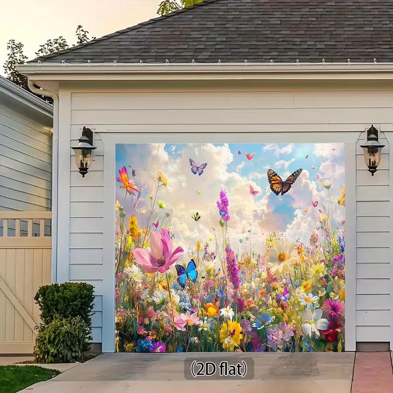 2D Dreamy Flower Meadow Backdrop, Wildflower & Butterfly Party Photography Background
