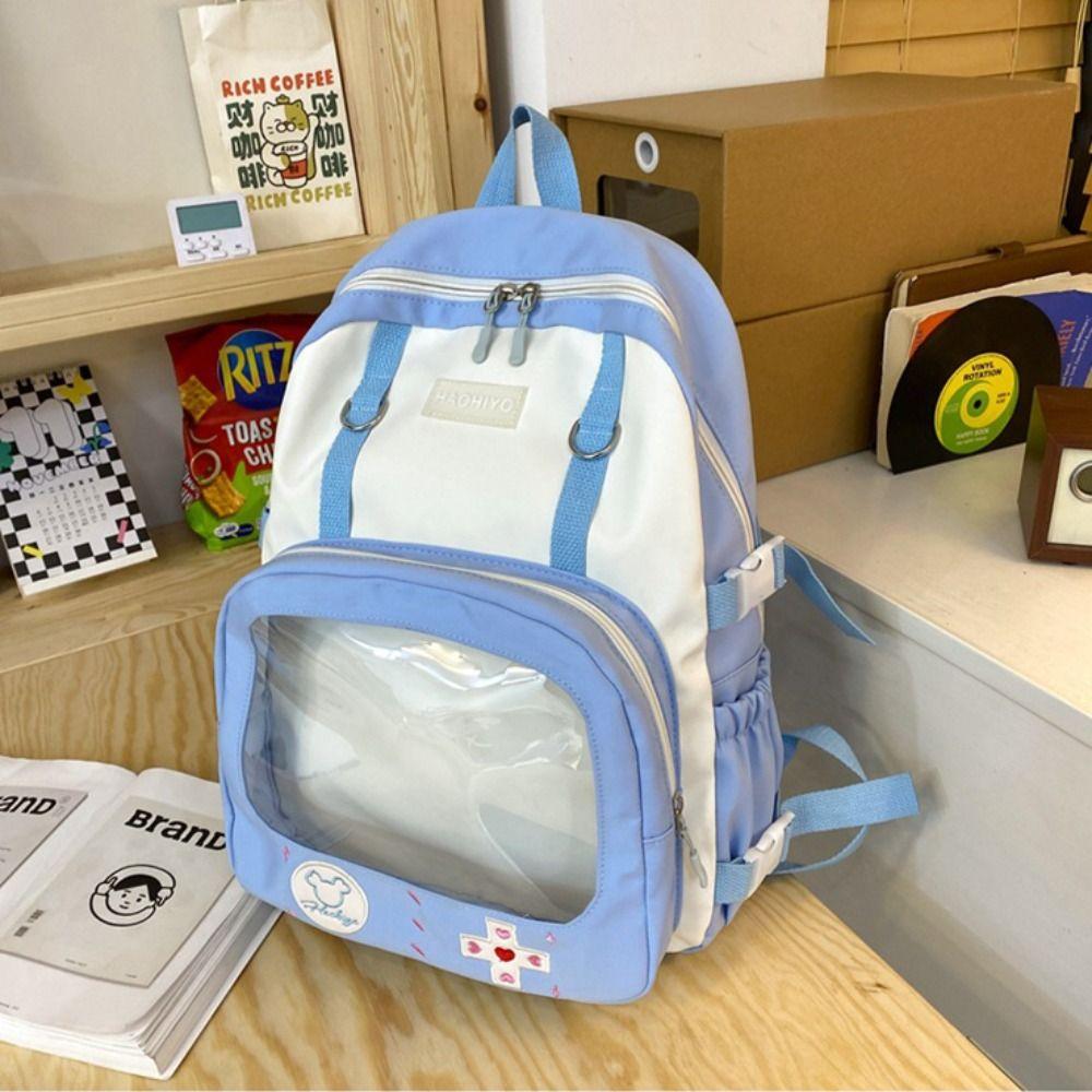 

Transparent School Bag PVC Double Shoulder Bags Large Capacity Students Backpack Travel білий/синій