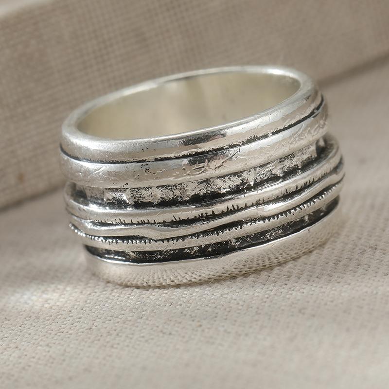 Minimalist Style Punk Design Silvery Plated Wide Ring Women Men's Fashion Vintage Banquet Celebration Jewelry Accessories Crafts