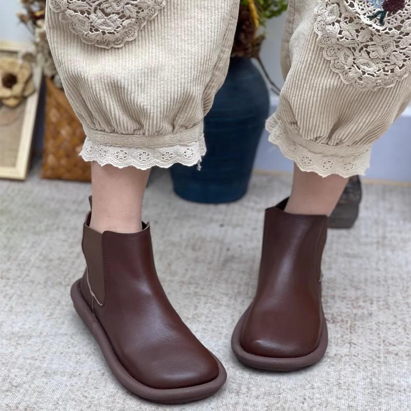 Fashion GKTINOO 2025 Autumn Winter New Genuine Leather Round Toe Chelsea Boots Casual Anti-slip Soft Sole Warm Women's Flat Boots