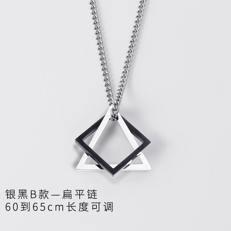 Geometric Triangle Square Combination Titanium Steel Hip-Hop Necklace Men'S Trendy Handsome Soil Cool Simple Pendant Accessories