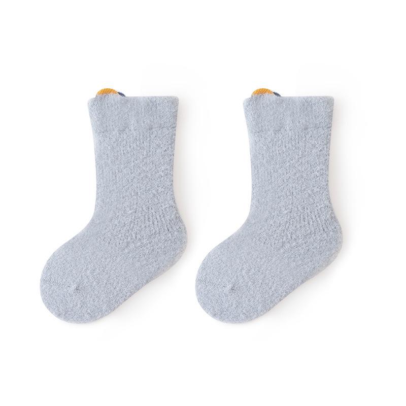 Velvet Lined Baby and Toddler Terry Socks with Ears - Seamless, Solid Color for Autumn/Winter
