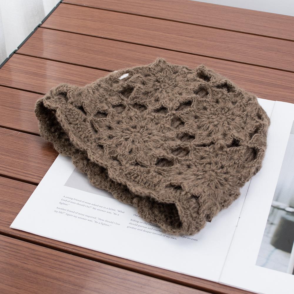 Hat Women's Double Layer Handmade Crochet Pullover Hat Warm Knitted Hat Autumn and Winter Wool Hat Versatile Casual Baotou Hat Tide