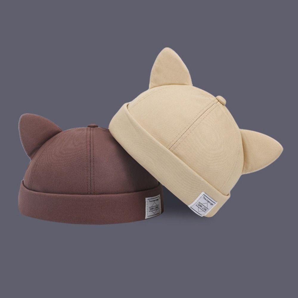 Casual Cotton Cat Ears Landlord Hat Adjustable Solid Color Beanie Hat Brimless Hip Hop Docker Cap Spring Summer