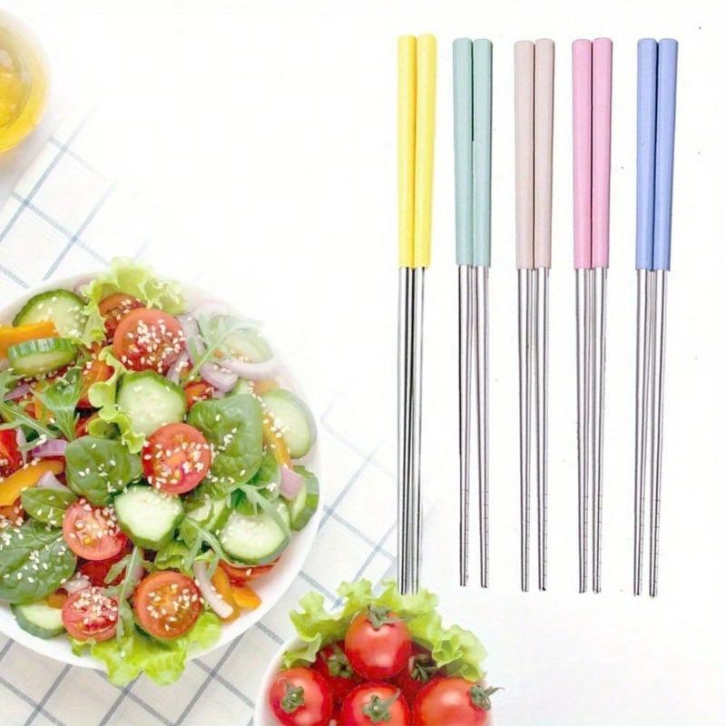 Reusable Chopsticks with Wheat Straw Handle Portable Travel Utensils for Sushi Noodles and Easy Cleaning Non-Slip Metal Design