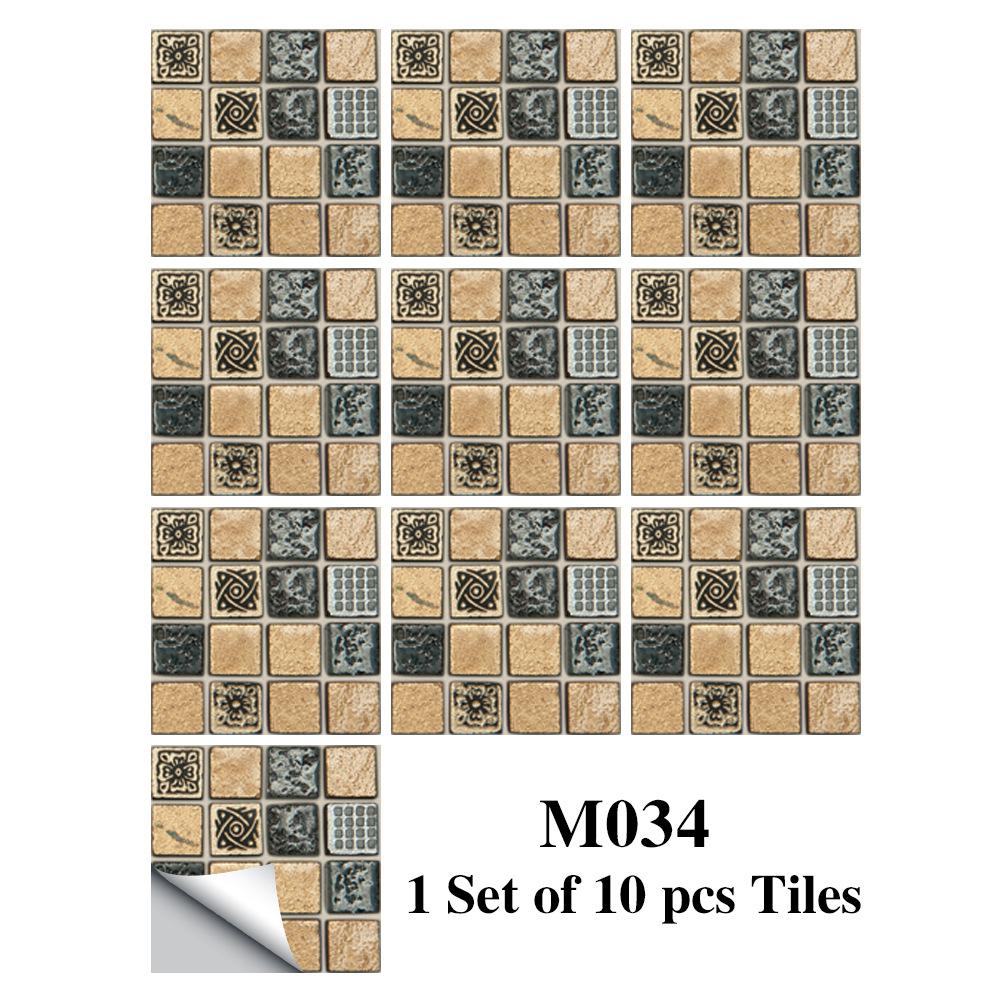10PCS Mosaic Style Tile Simulation Stickers Self-adhesive Kitchen Waterproof PVC Wall Stickers Living Room Bathroom Decoration