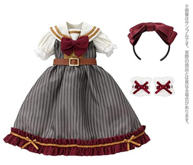Komorebi Forest Clothing PNXS Ribbon Sailor Set Bordeaux X Gray Stripe 1/6 Store "Innocent One-piece" (for Dolls)