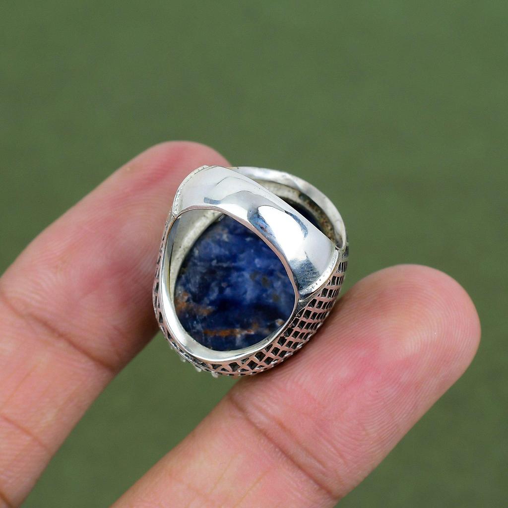 Sodalite Ring 925 Sterling Silver Ring Genuine Gemstone Jewelry Handmade Ring Beautiful Silver Jewelry Gifts For Dad Available In Ring Size