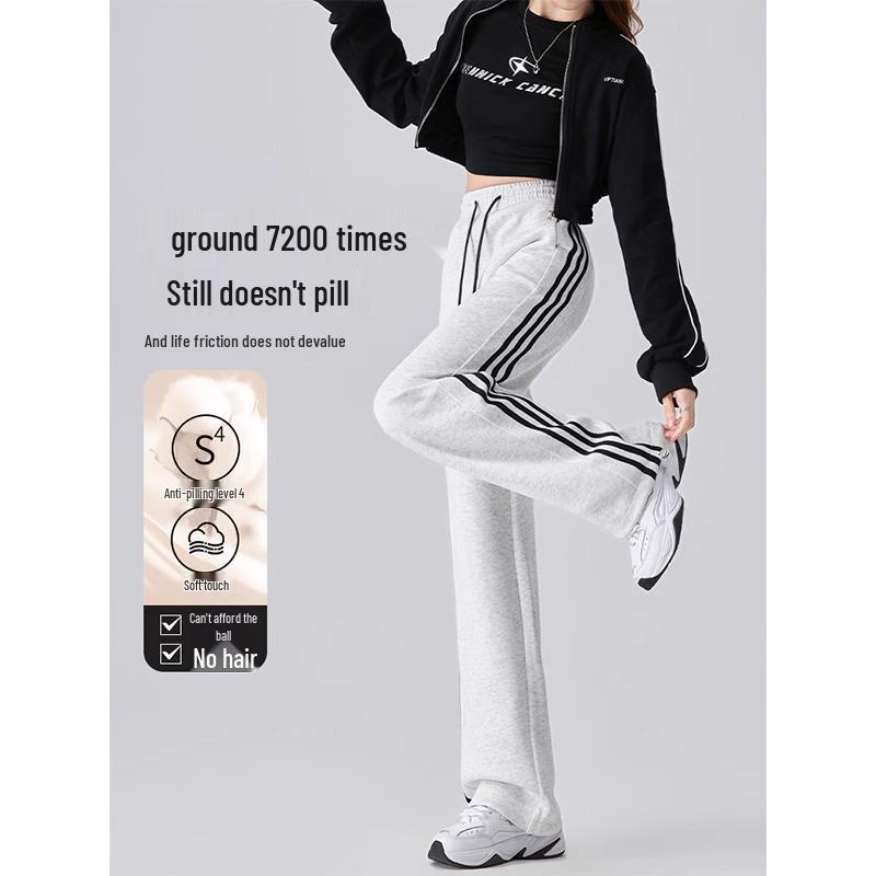 2025 Women's High-Waist Slimming Sweatpants: White & Gray, Spring Casual Wide-Leg Design