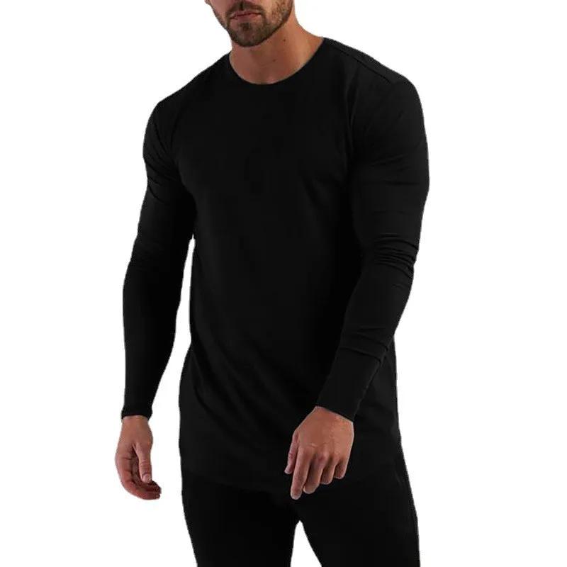 Muscleguys Autunm Running Long Sleeve T-shirts Mens Cotton Gym Clothing Slim Fit T Shirts Male Spring Bodybuilding Shirts Fitness Tees Tops