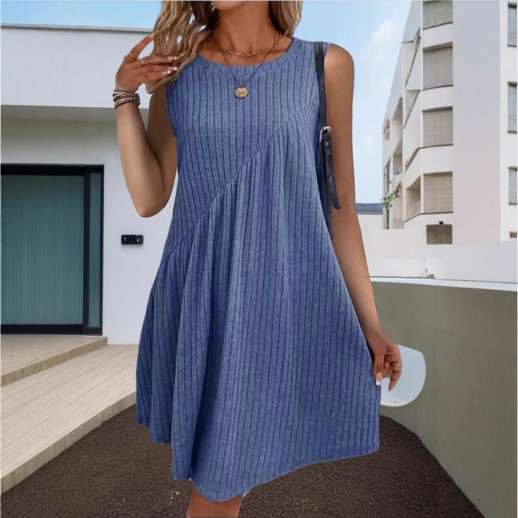 Bohemian Irregular Ribbed Sleeveless Solid Color Dress for Women - Spring/Summer 2025 Collection