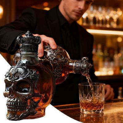 Whiskyflasche Schädeldeko Alkoholspender Skelett Whisky Weinflasche Skulptur für Bourbon Wodka Brandy Hochzeitsfeier