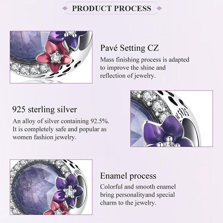 WOSTU 925 Sterling Silver Purple Bright Flowers Charms for Making Bracelet or Bangle DIY Jewelry