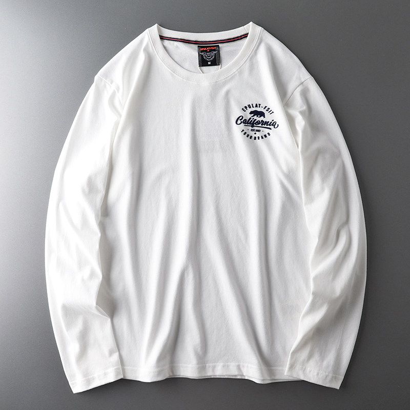 Cut-Off Label Spring and Autumn Pure Cotton Export Original Long-Sleeved T-shirt White M(50-60kg)