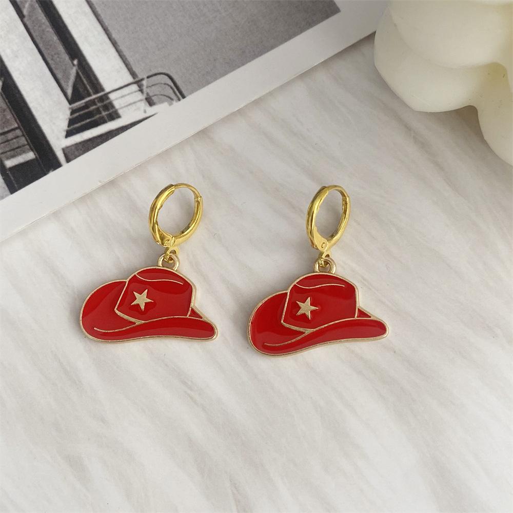 Pinkdudu Vintage Cowboy Hat Zinc Alloy Drop Earring Cute Glass Dripping Boots Hoop Earring Simple Trendy Earring PD2228