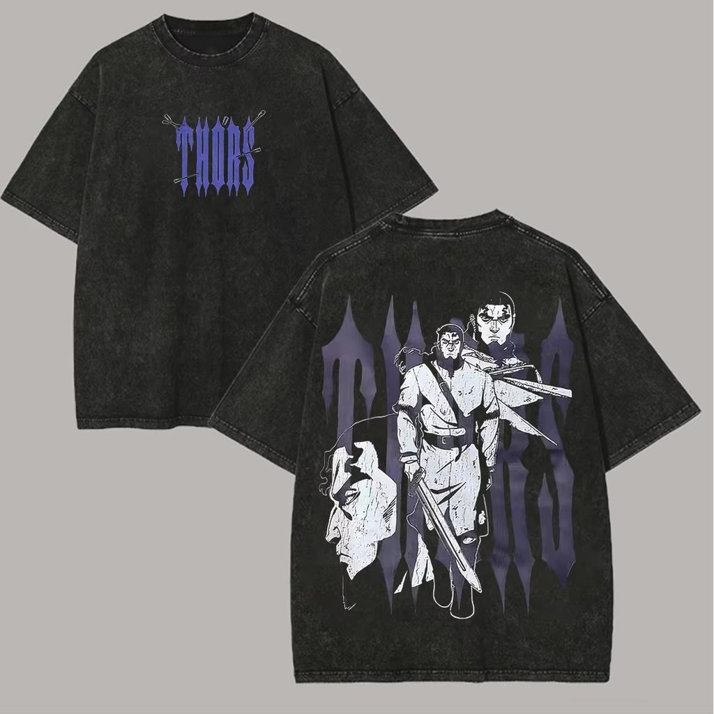 2026 Sommer Locker Reines Baumwoll-Wende-T-Shirt Mit Anime Vinland Saga Thorfinn Comic Gitteraugen Print, Must-Have Für Otaku-Fans T-Shirt