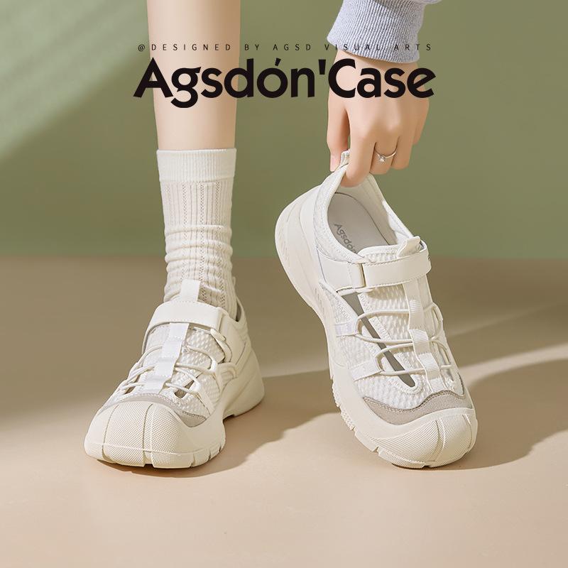 Augusteng Outdoor Hiking Shoes Women's 2025 New Summer Hiking White Sports Hollow Creek Baotou Sandals