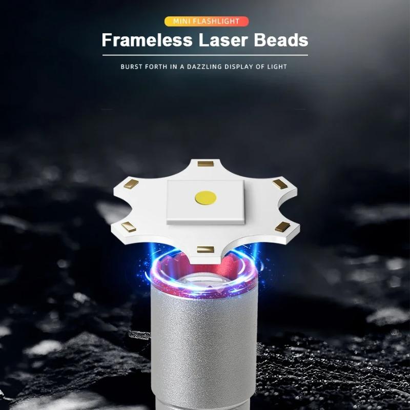 Multifunctional Mini Necklace LED Flashlight Pocket Aluminum Alloy Small Torch Type-C Rechargeable Emergency Lighting Torch