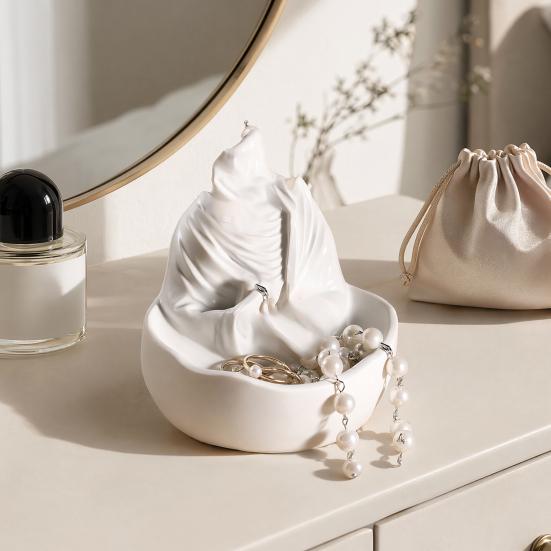 Bathroom Countertop Organizer Resin Woman Statue Jewelry Holder Bowl, Small Trinket Tray, Decorative Accessory Storage Ring Dish for Rings, Earrings,