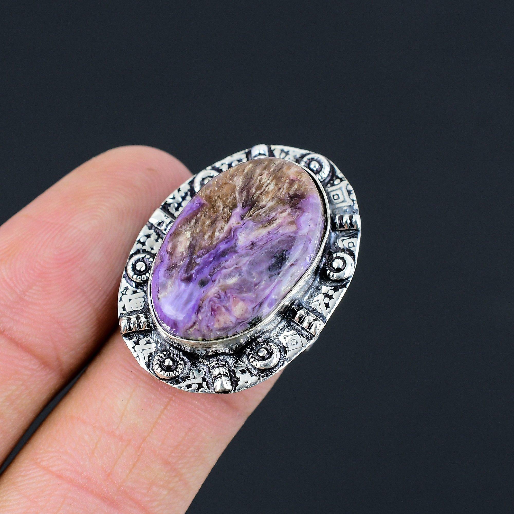 Natural Charoite Gemstone Stackable Purple Ring Size 7 925 Sterling Silver 7