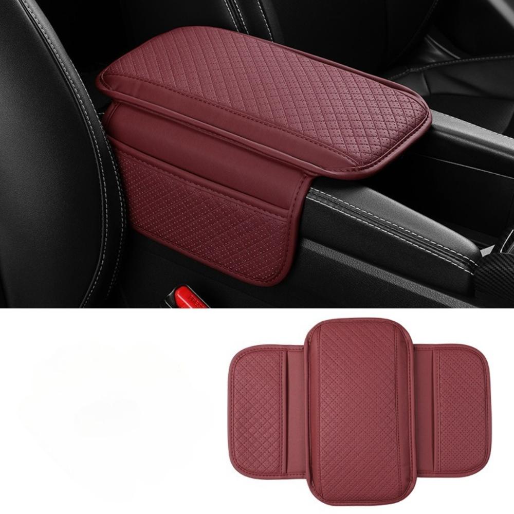 Leather Car Armrest Box Pad Memory Foam Center Console Arm Rest Protector Cover with Storage Pocket Elbow Rest Cushion