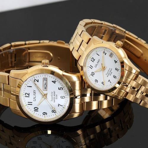 [GALAXY] GALAXY Herren Armbanduhr mit Zifferblattindizes in Gold-Optik, Metallarmband QA9012MC-1