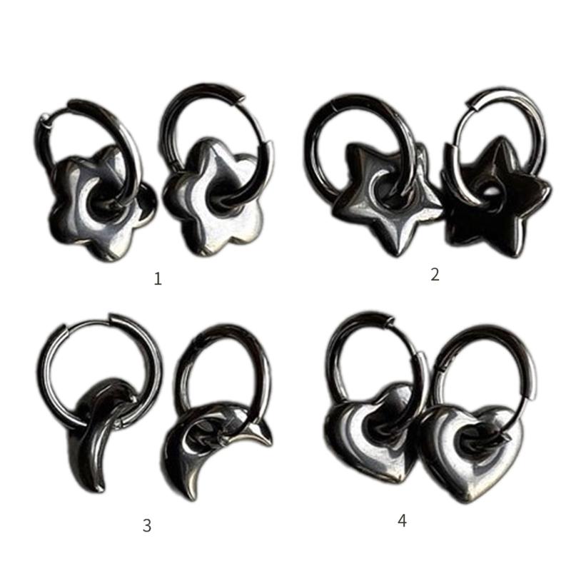 Stylish Stainless Steel Earrings Chic Plum Blossom/Star/Moon/Heart Shaped Eardrops Accessory Comfortable Ear Pendants