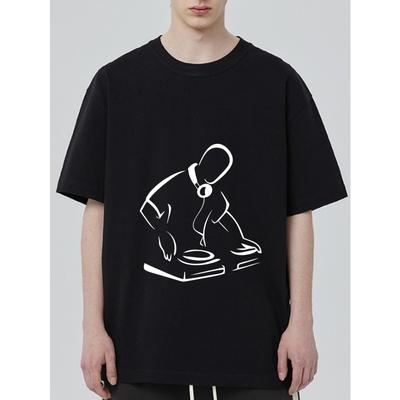 Zwart T-shirt met Dj Grafische Print voor Casual Kleding
