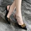 Elegant design black high heels cut men's BB buckle pointed head thin heel bag head sandals royal sister sexy celebrity style