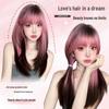 Women's Long Straight Gradient Wig – Black to Pink Highlights, Full Head Cover, Natural Look, Daily Wear